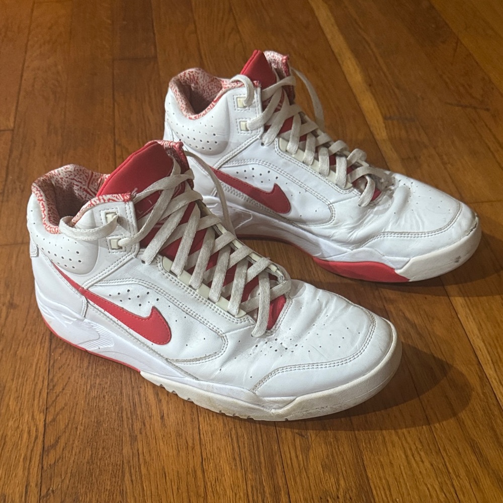 Nike White and Red Flight Shoes